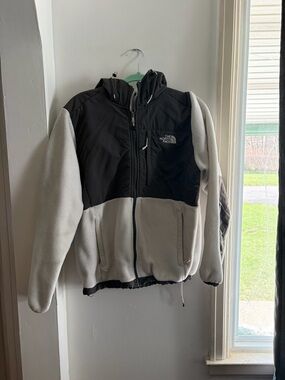 The North Face White and Gray Hooded Fleece Jacket